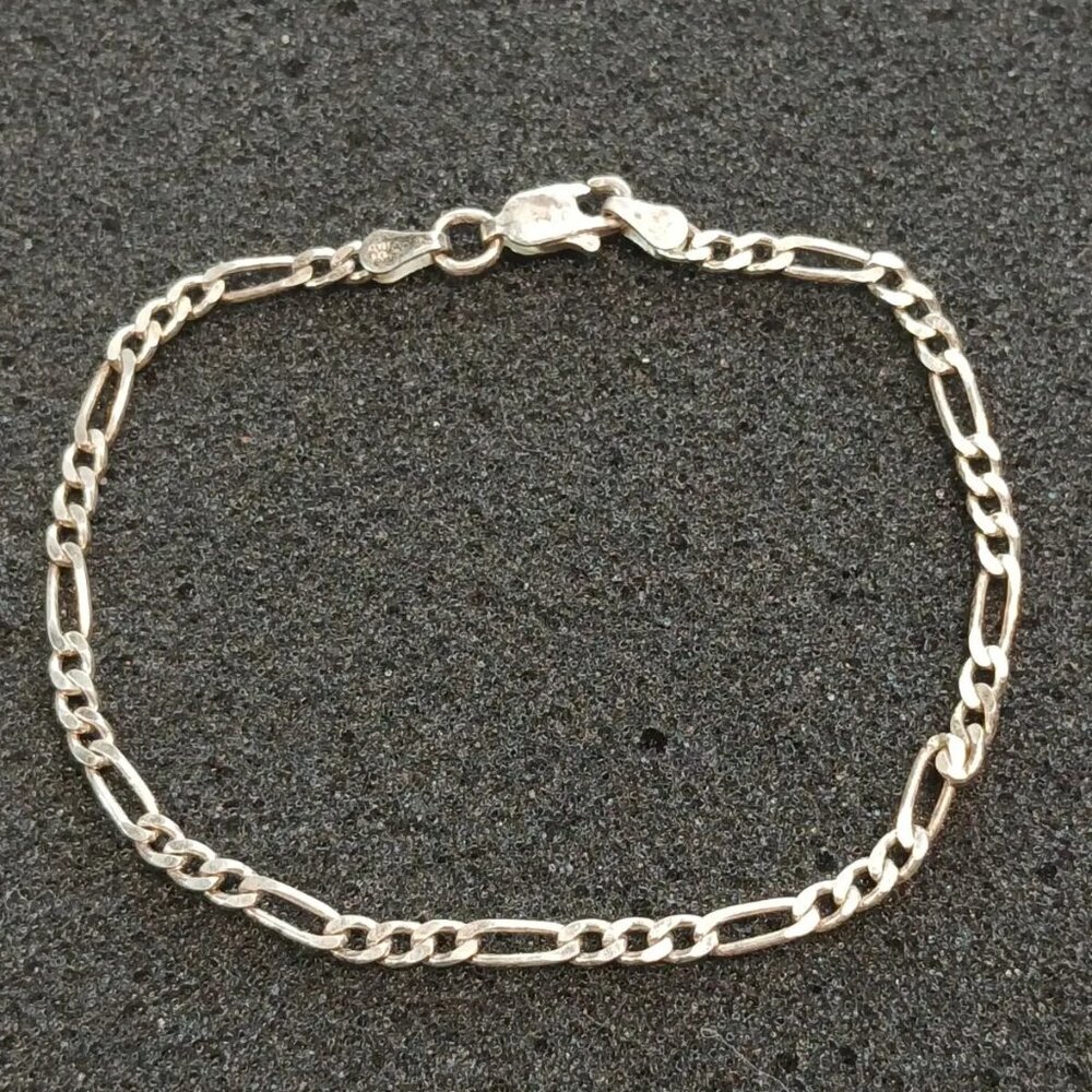 925 Sterling Silver Figaro Chain Bracelet 7.125” Length 3.1g